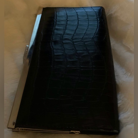 Black croc print clutch bag purse - Picture 2 of 10
